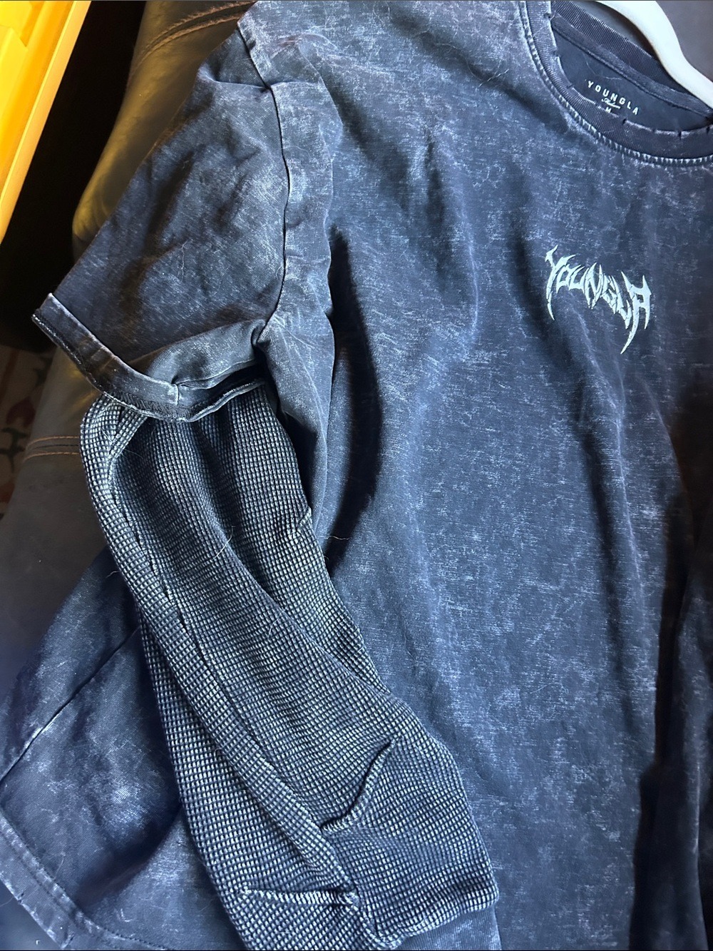 YoungLA Black Acid-Wash Long Sleeve Tee with White Logo - Picture 4 of 8